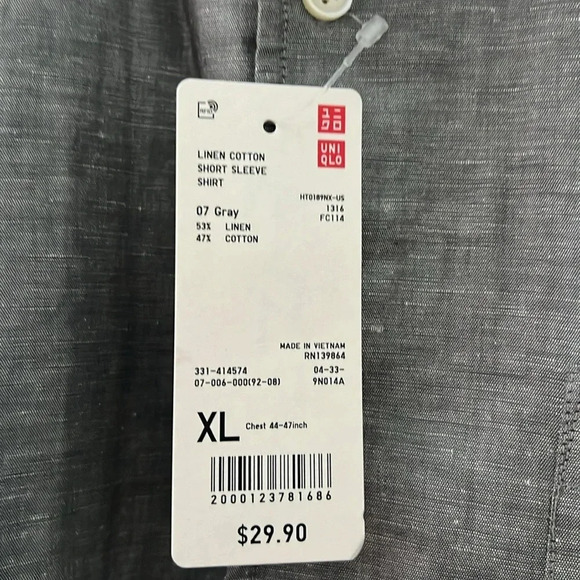 Uniqlo Men's Linen Cotton Short Sleeve Shirt - Gray, Size XL - Picture 3 of 3